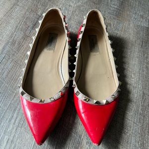 Valentino Garavani red patent leather Rockstud ballerinas
